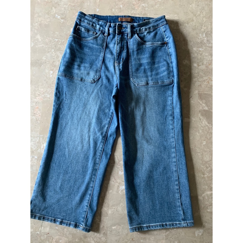 Judy Blue Los Angeles Wide Crop Jeans 14W Medium Wash Patch Pocket JB88904-MD-CO